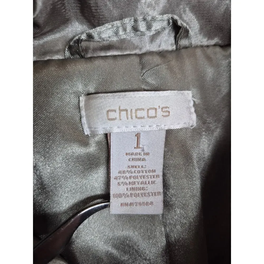 Chico's Cotton/Poly Blend Metallic Crushed Satin Pale Green Jacket Sz 1( S/M)